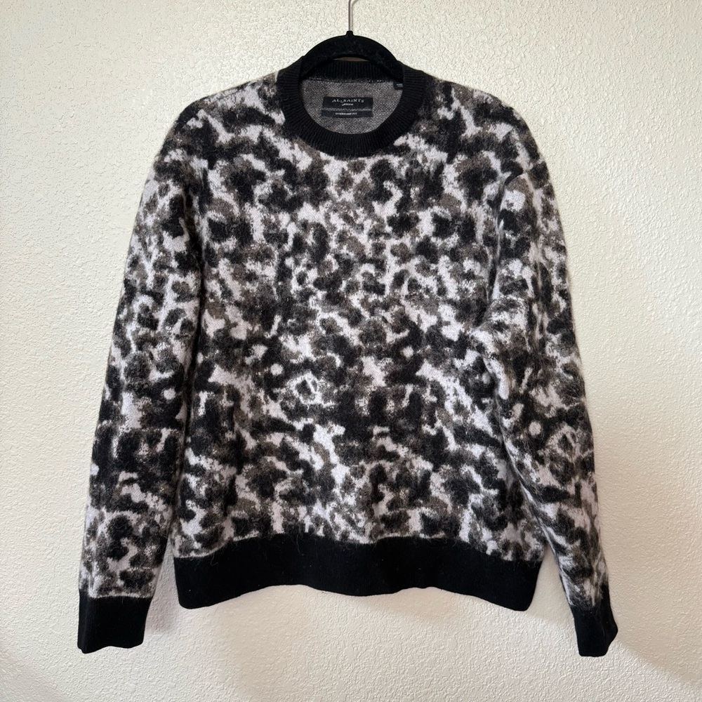 All Saints Black and Gray Crewneck Sweater